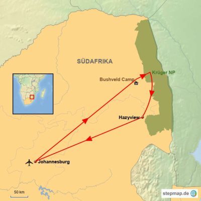 Busch Safari im Krüger Park Routemap