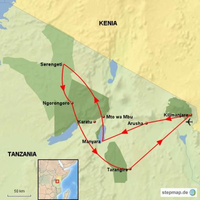 Klassisches Tanzania Routemap