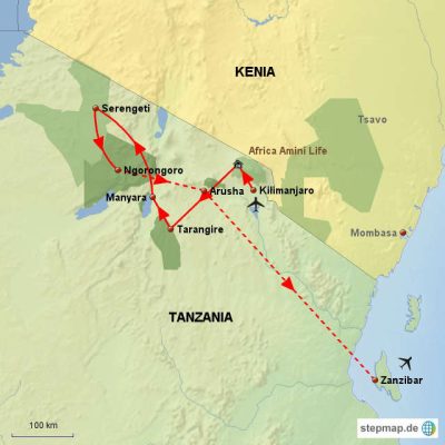 Komfort Safari in Tanzania Routemap