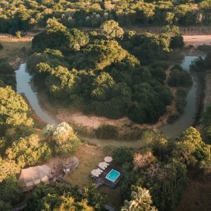 Muzimu Lodge aus der Luft