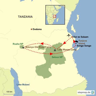 Selous & Ruaha Safari Routemap