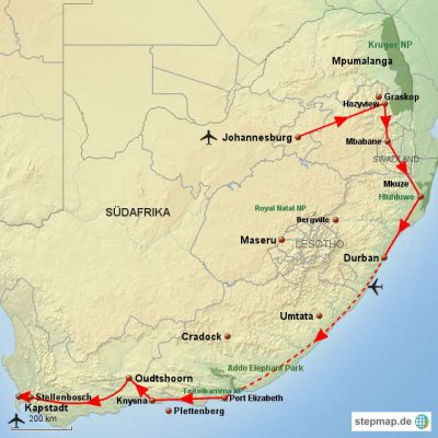 Südafrikanische Odyssee Routemap