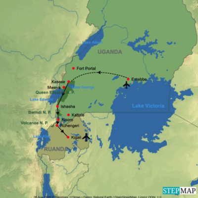 Uganda & Ruanda Gorilla Safari *Neu* - Routemap